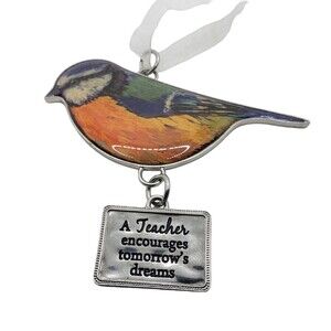 Ganz Bird Ornament A Teacher Encourages Tomorrow's Dreams Enameled Silver Tone